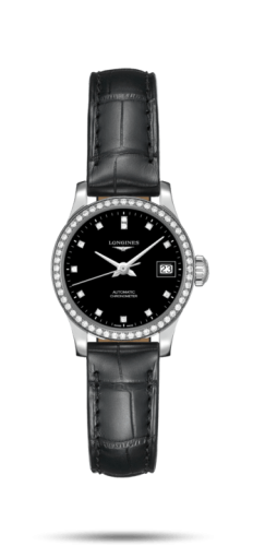 Longines Record 26mm Paslanmaz Çelik / Elmas / Siyah-Elmas / Alligator, referans L2.320.0.57.2