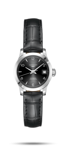 Longines Record 26mm Paslanmaz Çelik / Siyah-Arabic / Alligator, referans L2.320.4.56.2