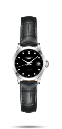 Longines Record 26mm Paslanmaz Çelik / Siyah-Elmas / Alligator, referans L2.320.4.57.2