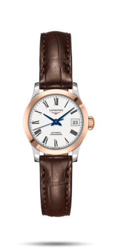 Longines Record 26mm Paslanmaz Çelik / Pembe Altın / Beyaz-Roman / Alligator, referans L2.320.5.11.2