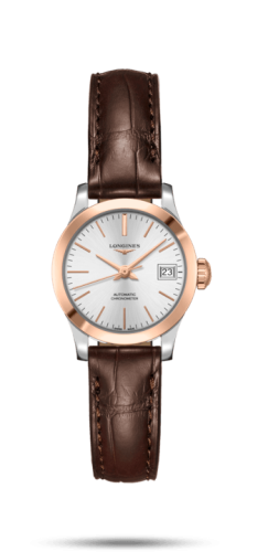 Longines Record 26mm Paslanmaz Çelik / Pembe Altın / Gümüş / Alligator, referans L2.320.5.72.2