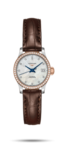Longines Record 26mm Paslanmaz Çelik / Pembe Altın / Elmas / MOP-Elmas / Alligator, referans L2.320.5.89.2