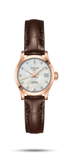 Longines Record 26mm Stainless Pembe Altın / MOP-Elmas / Alligator, referans L2.320.8.87.2