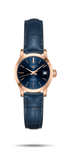 Longines Record 26mm Stainless Pembe Altın / Mavi / Alligator, referans L2.320.8.92.2
