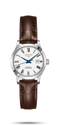 Longines Record 30mm Paslanmaz Çelik / Beyaz-Roman / Alligator, referans L2.321.4.11.2