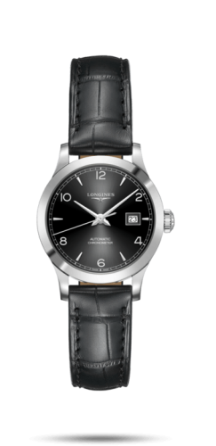 Longines Record 30mm Paslanmaz Çelik / Siyah-Arabic / Alligator, referans L2.321.4.56.2