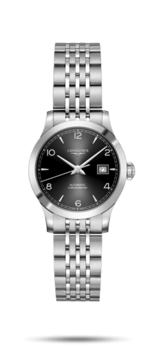 Longines Record 30mm Paslanmaz Çelik / Siyah-Arabic / Bilezik, referans L2.321.4.56.6
