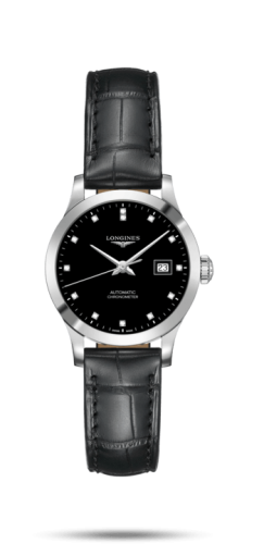 Longines Record 30mm Paslanmaz Çelik / Siyah-Elmas / Alligator, referans L2.321.4.57.2