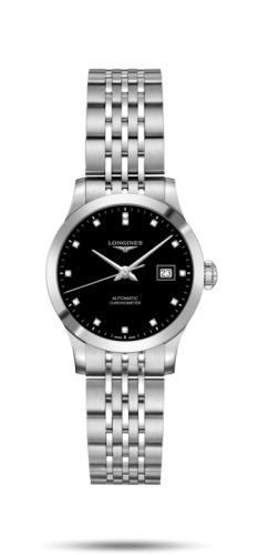 Longines Record 30mm Paslanmaz Çelik / Siyah-Elmas / Bilezik, referans L2.321.4.57.6