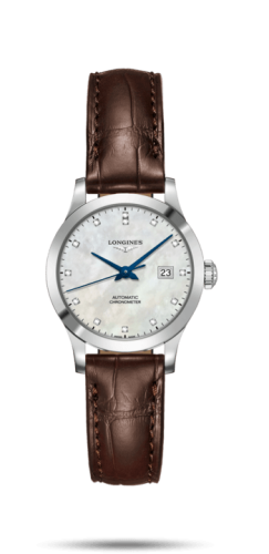 Longines Record 30mm Paslanmaz Çelik / MOP-Elmas / Alligator, referans L2.321.4.87.2