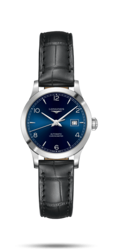 Longines Record 30mm Paslanmaz Çelik / Mavi-Arabic / Alligator, referans L2.321.4.96.2