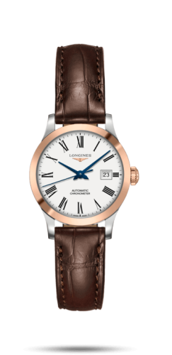 Longines Record 30mm Paslanmaz Çelik / Pembe Altın / Beyaz-Roman / Alligator, referans L2.321.5.11.2