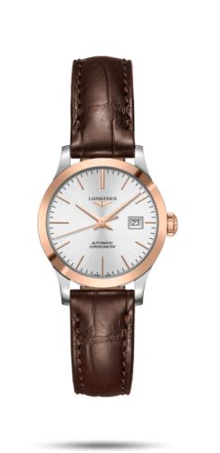 Longines Record 30mm Paslanmaz Çelik / Pembe Altın / Gümüş / Alligator, referans L2.321.5.72.2