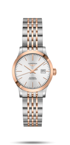 Longines Record 30mm Paslanmaz Çelik / Pembe Altın / Gümüş / Bilezik, referans L2.321.5.72.7
