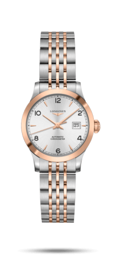 Longines Record 30mm Paslanmaz Çelik / Pembe Altın / Gümüş-Arabic / Bilezik, referans L2.321.5.76.7