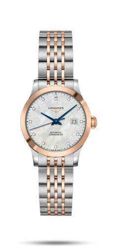 Longines Record 30mm Paslanmaz Çelik / Pembe Altın / MOP-Elmas / Bilezik, referans L2.321.5.87.7