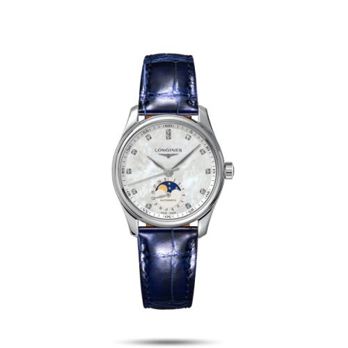 Longines Master Collection 34 Moonphase Paslanmaz Çelik / MOP / Alligator, referans L2.409.4.87.0