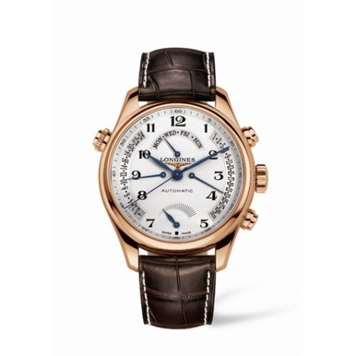 Longines Master Collection 44 Retrograde Power Reserve Pembe Altın / Gümüş-Arabic / Alligator XL, referans L2.716.8.78.5