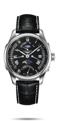 Longines Master Collection 41 Retrograde Moonphase Paslanmaz Çelik / Siyah Roman / Alligator XL, referans L2.738.4.51.8