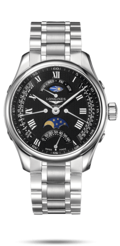 Longines Master Collection 44 Retrograde Moonphase Paslanmaz Çelik / Siyah-Roman / Bilezik, referans L2.739.4.51.6