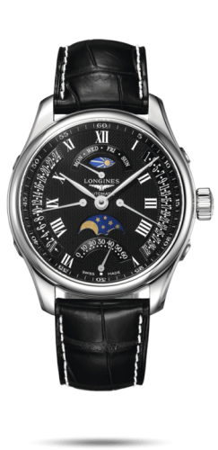 Longines Master Collection 44 Retrograde Moonphase Paslanmaz Çelik / Siyah-Roman / Alligator, referans L2.739.4.51.7
