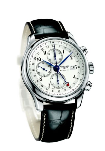 Longines Master Collection 44 Chronograph Paslanmaz Çelik / Gümüş-Arabic / Alligator / 100th anniversary of the Republic of Portugal, referans L2.740.4.73.3