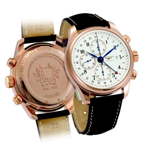 Longines Master Collection 44 Chronograph Pembe Altın / Gümüş-Arabic / Alligator / 100th anniversary of the Republic of Portugal, referans L2.740.8.73.3