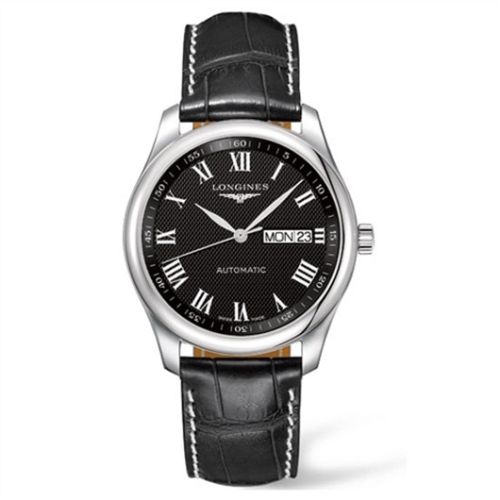 Longines Master Collection 38.5 Day Date Paslanmaz Çelik / Siyah-Roman / Alligator, referans L2.755.4.51.8