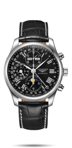 Longines Master Collection 42 Chronograph Calendar Paslanmaz Çelik / Siyah-Roman / Alligator XL, referans L2.773.4.51.8