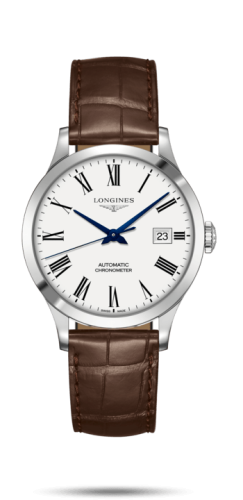 Longines Record 38.5mm Paslanmaz Çelik / Beyaz-Roman / Alligator, referans L2.820.4.11.2