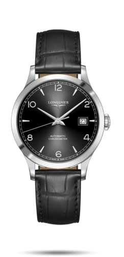 Longines Record 38.5mm Paslanmaz Çelik / Siyah-Arabic / Alligator, referans L2.820.4.56.2