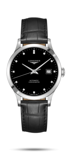 Longines Record 38.5mm Paslanmaz Çelik / Siyah-Elmas / Alligator, referans L2.820.4.57.2