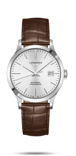 Longines Record 38.5mm Paslanmaz Çelik / Gümüş / Alligator, referans L2.820.4.72.2