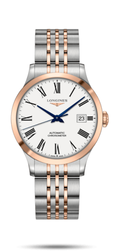 Longines Record 38.5mm Paslanmaz Çelik / Pembe Altın / Beyaz-Roman / Bilezik, referans L2.820.5.11.7