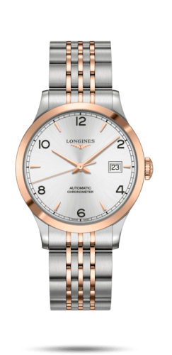 Longines Record 38.5mm Paslanmaz Çelik / Pembe Altın / Gümüş-Arabic / Bilezik, referans L2.820.5.76.7
