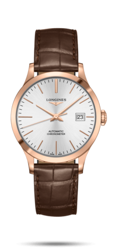 Longines Record 38.5mm Pembe Altın / Gümüş / Alligator, referans L2.820.8.72.2