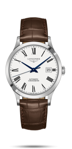 Longines Record 40mm Paslanmaz Çelik / Beyaz-Roman / Alligator, referans L2.821.4.11.2