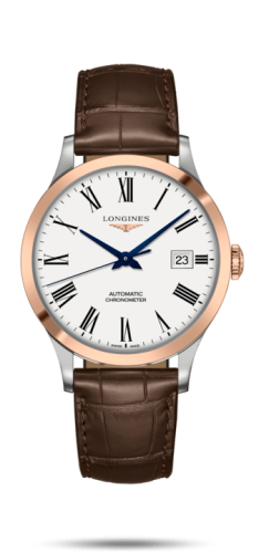 Longines Record 40mm Paslanmaz Çelik / Pembe Altın / Beyaz-Roman / Alligator, referans L2.821.5.11.2