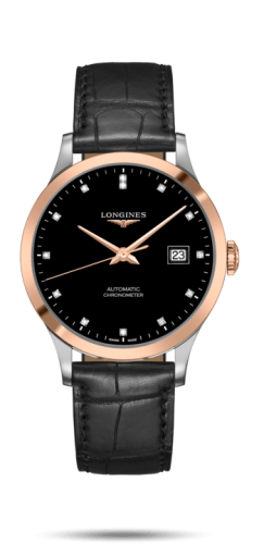Longines Record 40mm Paslanmaz Çelik / Pembe Altın / Siyah-Elmas / Alligator, referans L2.821.5.57.2