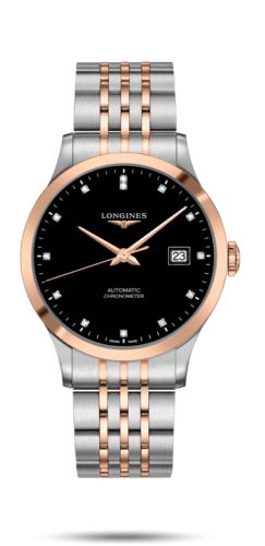 Longines Record 40mm Paslanmaz Çelik / Pembe Altın / Siyah-Elmas / Bilezik, referans L2.821.5.57.7
