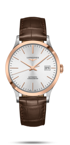 Longines Record 40mm Paslanmaz Çelik / Pembe Altın / Gümüş / Alligator, referans L2.821.5.72.2