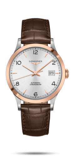 Longines Record 40mm Paslanmaz Çelik / Pembe Altın / Gümüş-Arabic / Alligator, referans L2.821.5.76.2