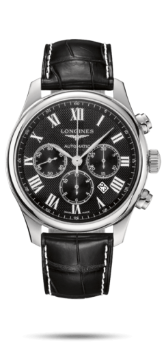 Longines Master Collection 44 Chronograph Paslanmaz Çelik / Siyah-Roman / Alligator XL, referans L2.859.4.51.8
