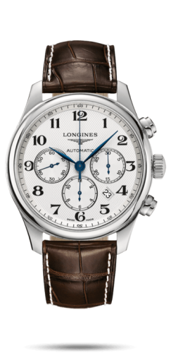Longines Master Collection 44 Chronograph Paslanmaz Çelik / Gümüş-Arabic / Alligator XL, referans L2.859.4.78.5