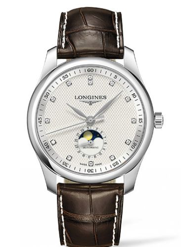Longines Master Collection 40 Moonphase Paslanmaz Çelik / Gümüş-Elmas / Alligator, referans L2.909.4.77.3