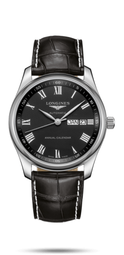 Longines Master Collection 40mm Annual Calendar Paslanmaz Çelik / Siyah-Roman / Alligator, referans L2.910.4.51.7