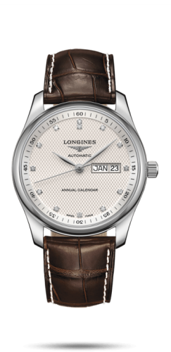 Longines Master Collection 40mm Annual Calendar Paslanmaz Çelik / Gümüş-Elmas / Alligator, referans L2.910.4.77.3