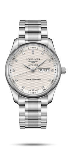 Longines Master Collection 40mm Annual Calendar Paslanmaz Çelik / Gümüş-Elmas / Bilezik, referans L2.910.4.77.6