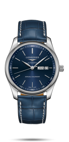 Longines Master Collection 40mm Annual Calendar Paslanmaz Çelik / Mavi / Alligator, referans L2.910.4.92.0