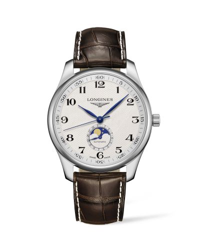 Longines Master Collection 42 Moonphase Paslanmaz Çelik / Gümüş-Arabic / Alligator, referans L2.919.4.78.3